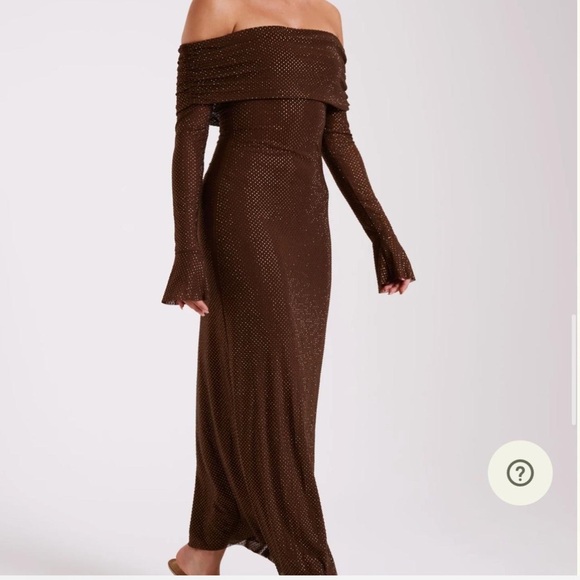 Marcel Off Shoulder Diamante Maxi Dress - Chocolate (Meshki) - Picture 2 of 8